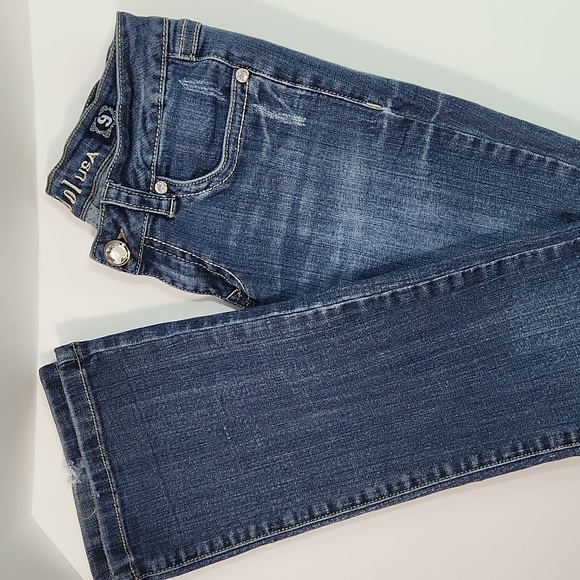 L.A. Idol Boot Cut Rhinestone Distressed Skinny Long Tall Jeans (Size 9 - 31x34) - Picture 3 of 15